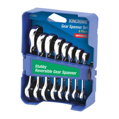 KINCROME 8 PIECE COMBINATION STUBBY GEAR SPANNER SET - IMPERIAL REVERSIBLE K3803