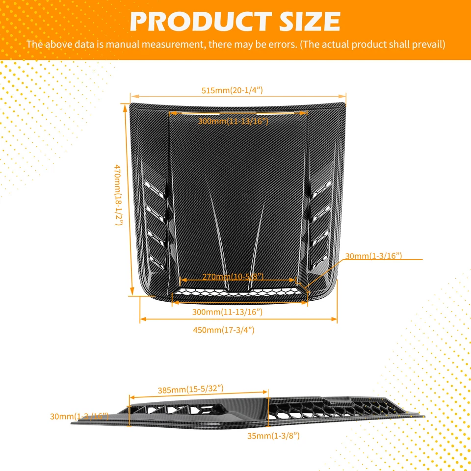 Universal Carbon Hood Vents Scoop Bonnet Turbo Hood Air Flow Intake Trim Cover - Image 3 of 4