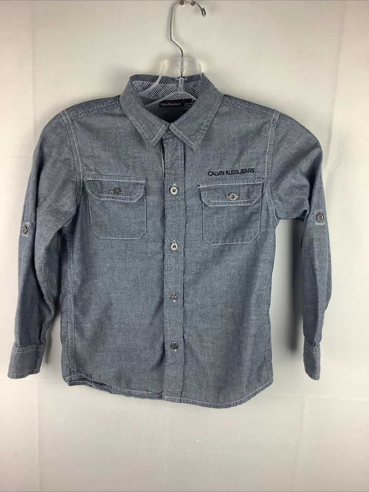 Camisa jeans Calvin Klein azul juvenil manga longa jeans botão para cima vintage tamanho 6 - Imagem 3 de 4