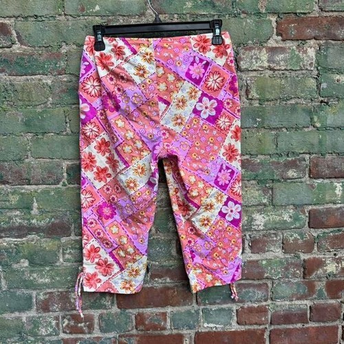 Y2K Capris Girls Size 14 Patchwork You Babes Floral Pink Orange Yellow Pants - Picture 6 of 8