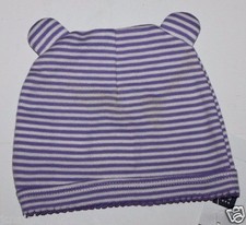 baby Gap NWT Girls 0 3 Mo Purple Striped 100 Cotton Knit Hat w/ Bear Ears