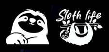 Sloth Life Spirit Animal 2 PK White Vinyl Decals Car Truck Window Laptop Tablet
