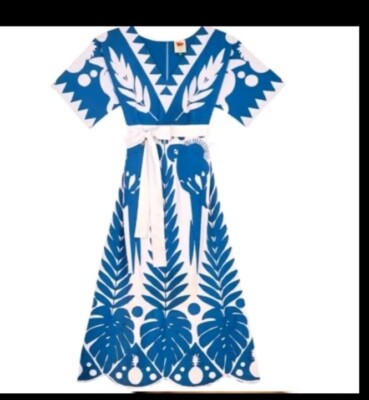 farm rio blue patchwork embroidered dress Armoire