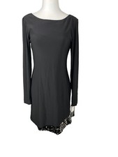 Betsy  Adam Womens Size Slim 6 Black Sequined Long Sleeves Back Zip Mini Dress