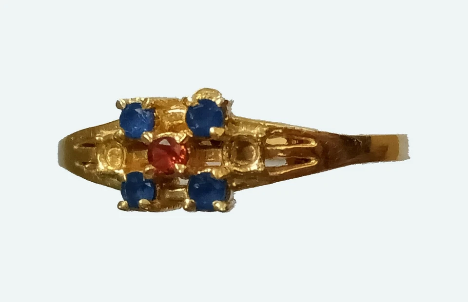 Edwardian 18K Gold Blau Saphir & Rubin Ring 925 Sterling Silber Bohemian Ring - Bild 3 von 4