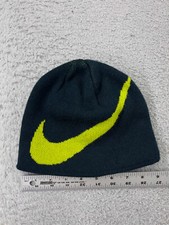 Nike Beanie Toque Youth One Size Dark Teal Yellow Knit Swoosh Acrylic Snow Ski