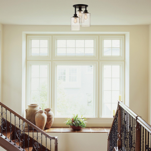 65904 3-Light Bronze Semi-Flush Mount Ceiling Light Fixture with Seeded Glass Sh - Picture 4 of 5