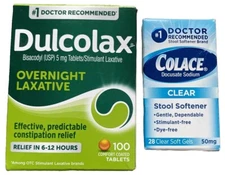 Dulcolax Overnight Laxative 100 Tablets Colace Clear 28 Softgels Stool Softener