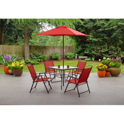 Dining Set Patio Outdoor 6 Piece Umbrella 4 Chairs Table Red Dining Set Patio Outdoor 6 Piece, Dining Patio Sets With Umbrella