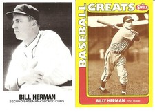 2 DIFFERENT BASEBALL CARD LOT OF BILLY HERMAN  522