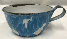 Vintage Blue and White Swirl Lavaware Graniteware Cup Old Original