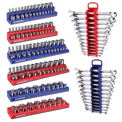 WORKPRO 8PIECE Magnetic Socket Organizer Wrench Organizer Set 6 PC Socket Holder