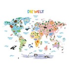 Wandtattoo Kinderzimmer Weltkarte deutsch Länder Tiere Wandsticker SONDERPREIS