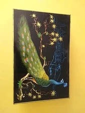 Large, age old, Ronnefeldt your tea tin can with colorful, exotic peacock decor