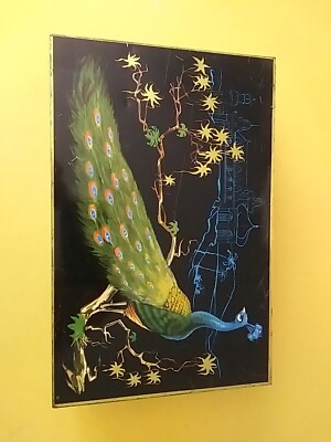 Large, age old, Ronnefeldt your tea tin can with colorful, exotic peacock decor