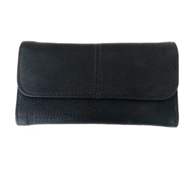 Aspen Black Pebbled Leather Wallet Trifold Photo Holder