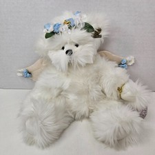 Annette Funicello Angel Bear Plush Wings White Blue Flowers Collectible Stuffed