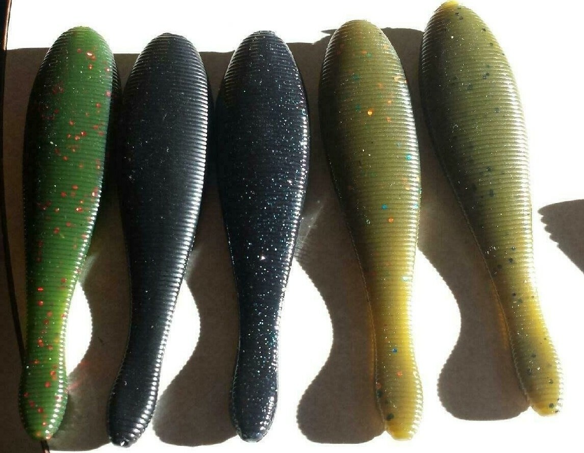Engulf Baits 7" Bungee Reflex Worms – Pearl Green Pumpkin – 12 Count Pack – Soft Plastic