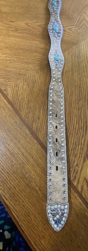Leather Cowhide Rhinestone & Turqoise Ladies Belt 34"L NWOT - Picture 2 of 5