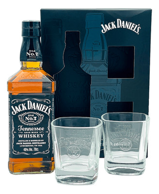 (49,77 /l) Jack Daniels + 2 Gläser in Geschenkverpackung Tennessee Whiskey 40% 0
