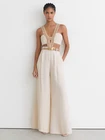 AUTH REISS Scarlett Woven-Trim Cut-Out Wide Leg Jumpsuit in Ivory UK14
