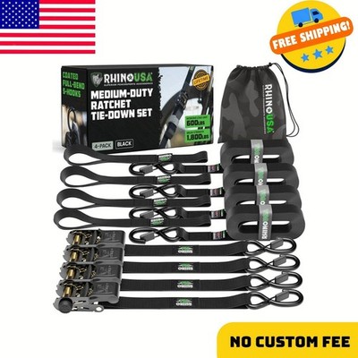 Ratchet Straps Tie Downs (4-Pack) - 1 Inch x 15 Feet (1,823lb Break Strength)