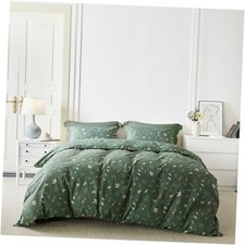 Dark Green Botanical Duvet Cover 100 Cotton 3 Pcs Set 1 King Green Floral