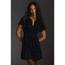 Anthropologie Dress Womens Extra Small Somerset Mini Black Floral Velvet Tiered