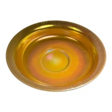 Antique Steuben Gold Aurene Art Glass Bowl with Calcite Base