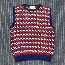 Pendleton Sweater Vest M Blue Red White Excellent Vintage Wool Geometric 2226