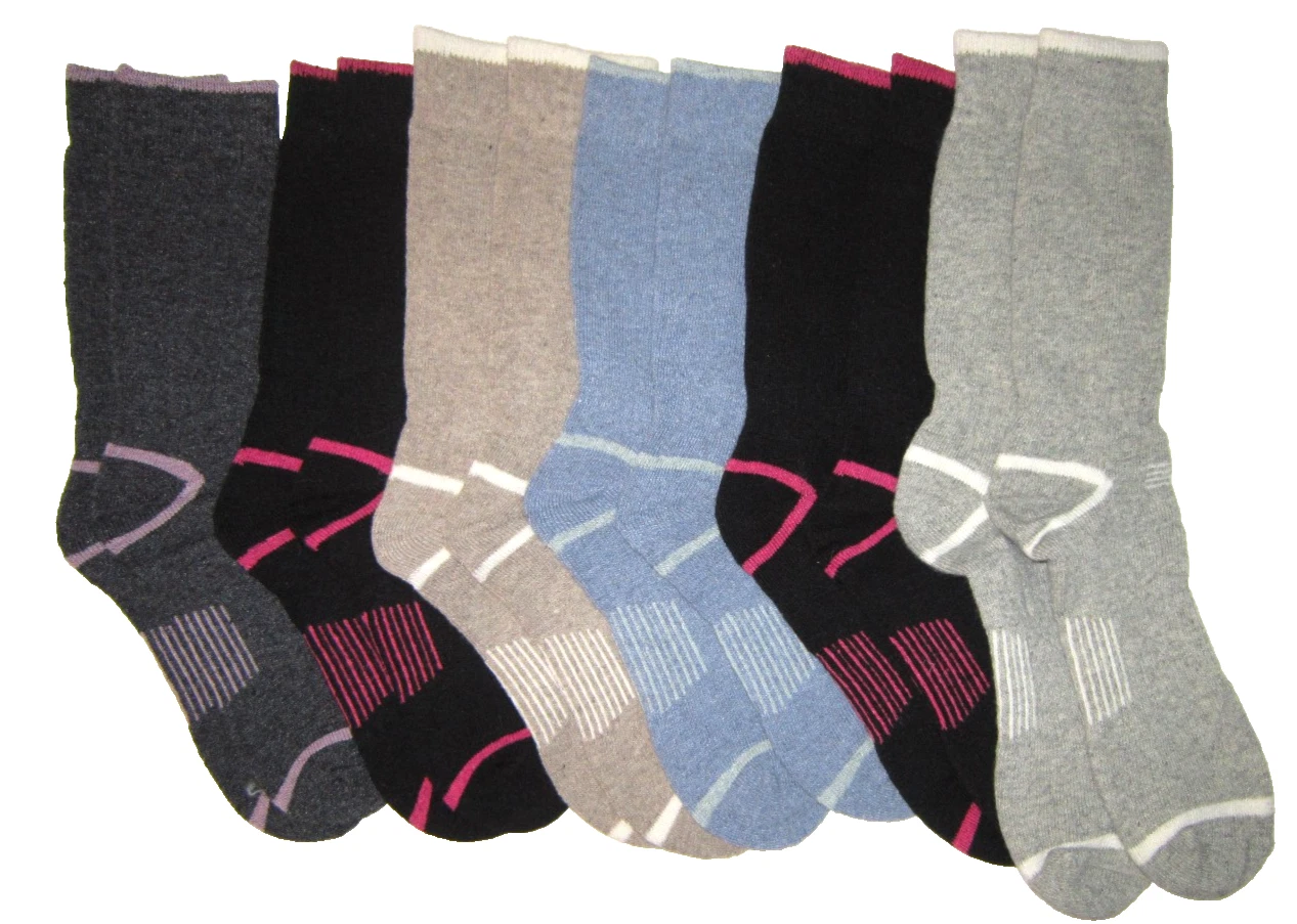 6 Pair Merino Wool Blend Hiking Crew Socks Womens Shoe 5-10