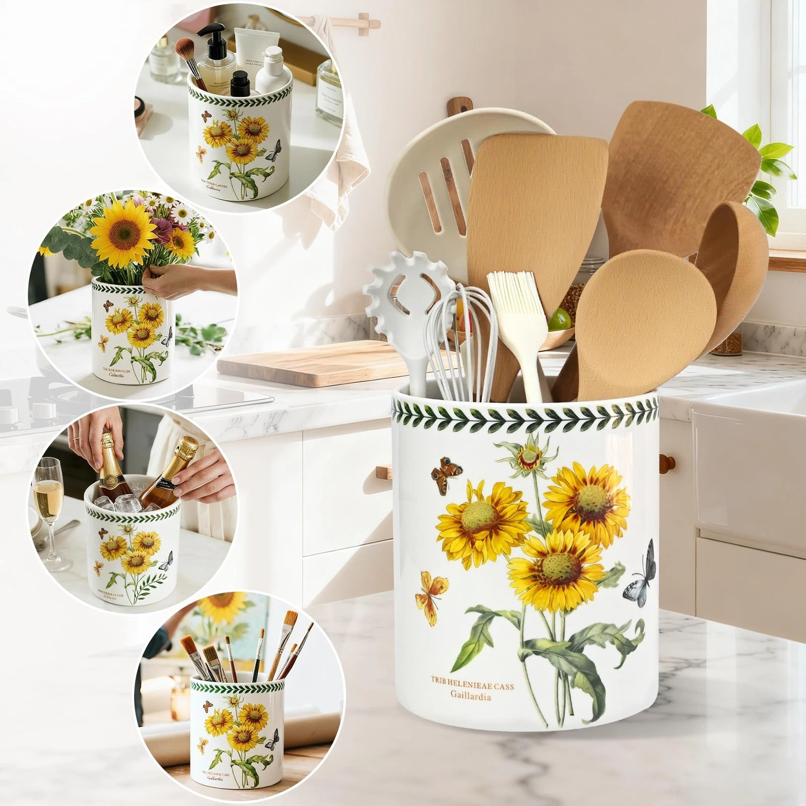 Kitchen Utensil Holder Extra Large, 7.3" Cooking Utensil Holder, Ceramic Kitc...