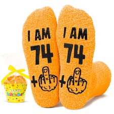 HAPPYPOP 75th Birthday Gifts Ideas - Socks for Medium, Fuzzy I Am 75 Orange
