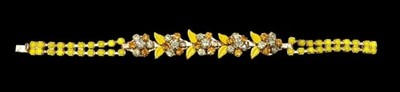 Vintage 50s Weiss NY Yellow Floral Rhinestone Bracelet