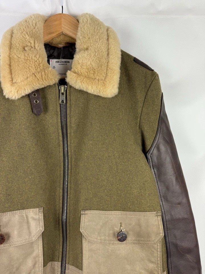 Perfecto By Schott ANJ4 797S Shearling Flying Wool / Leather Bomber Jacket SZ M - Image 3 of 4