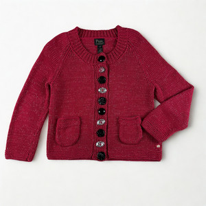 Vintage Cardigan Sweater Womens S/M Fuchsia Pure Handknit Sparkle Holiday Winter