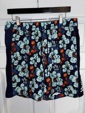 Hurley Men  s L Regular Floral Swim Shorts Navy/Light Blue/Orange Drawstring