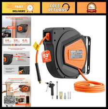 Retractable Air Hose Reel 1/4" x 50FT, 300PSI Auto Rewind, Wall/Ceiling Mount, B