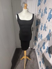 Primark Bodycon Midi Dress Black UK 12 Stretch Sleeveless Square Neck
