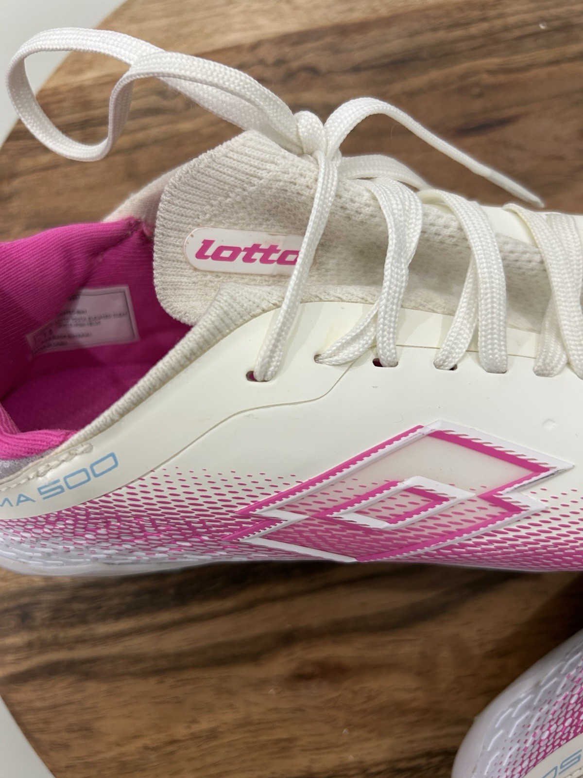 Lotto Roma 500 tacchetti calcio bambina taglia 2 5 bianco rosa blu ottime condizioni