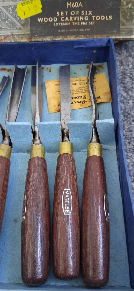 Vintage Set of 6 Marples Wood Carving Tools No. 60A  - Boxed Woodworking Chisels - Image 3 of 4