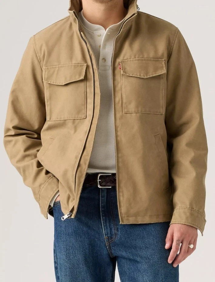 Levis Jacket Mens Medium Military Two Chest Pockets Jacket. brown