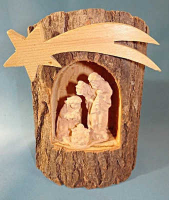 Weihnachtskrippe Holz Blockkrippe geschnitzte Figuren - Bild 1 von 4