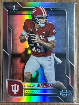 Fernando Mendoza RC REFRACTOR SP 2025 Bowman University Chrome - #1 Pick Raiders