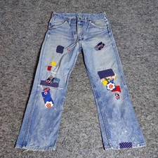 Vintage 1970s Wrangler Jeans Handmade Patches Patchwork Repaired Denim