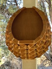 Vtg Mid Century PLANT Wood Block Wall Sconce Geometric Basket Planter THINK FERN