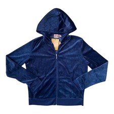 Juicy Couture Womens Long Sleeve Full Zip Velour Hoodie Navy Size Medium NEW
