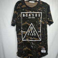 REASON New York Bad Kids Large Graphic T Shirt Camo Zip Sides