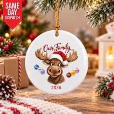 Personalisierte Familiennamen Weihnachten 2026 Kugel bedruckt Elch Keramik Ornament