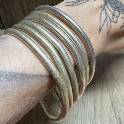 RETRO versilberter Armreif 6er Stapel Jangly schwer gewellt hübsch Kitsch Boho Goth